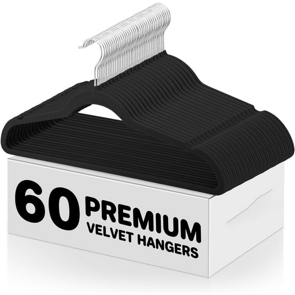 Metronic Black Velvet Hangers 60 Pack, Premium Clothes Hangers Non-Slip Felt Hangers, Sturdy Black Hangers Heavy Duty Coat Hangers, Durable Suit Hangers for Space Saving,