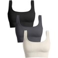 thumbnail image 1 of SURJDE Women's 3 Piece Medium Support Tank Top Ribbed Seamless Removable Cups Workout Exercise Sport Bra, 1 of 3
