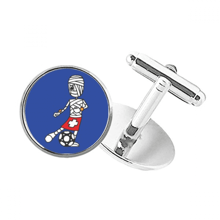 soccer player cartoon round button cuff clip stud cufflinks