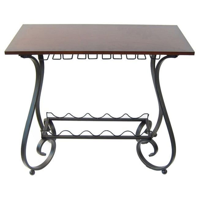 Briarwood Home Decor Wood and Metal Curved Leg Wine Storage Console