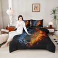 thumbnail image 4 of Homewish Sport Ice Hockey 3 Pieces Queen Comforter Set for Boys Girls,Abstract Blue Orange Ultra Soft Bedding Sets,Ball Gamer Bedding Comforter Set Breathable,Lightweight Room Decor, 4 of 8