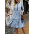 thumbnail image 2 of Chouyatou Women's Vintage Washed Loose Fit 3/4 Sleeve Tiered Babydoll Mini Denim Jean Dress, 2 of 6