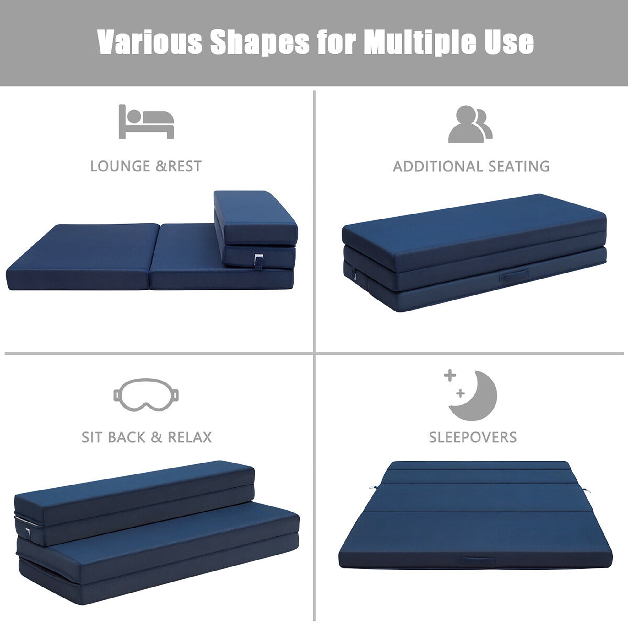 Non Slip Bottom Folding Guest Bed Sleepover Roll Out Pad Matching Bedrooms Futon Foldable Mattress Blue, Single 75cm X 190cm Soft Cotton Hypoallergenic Back and Neck Support 