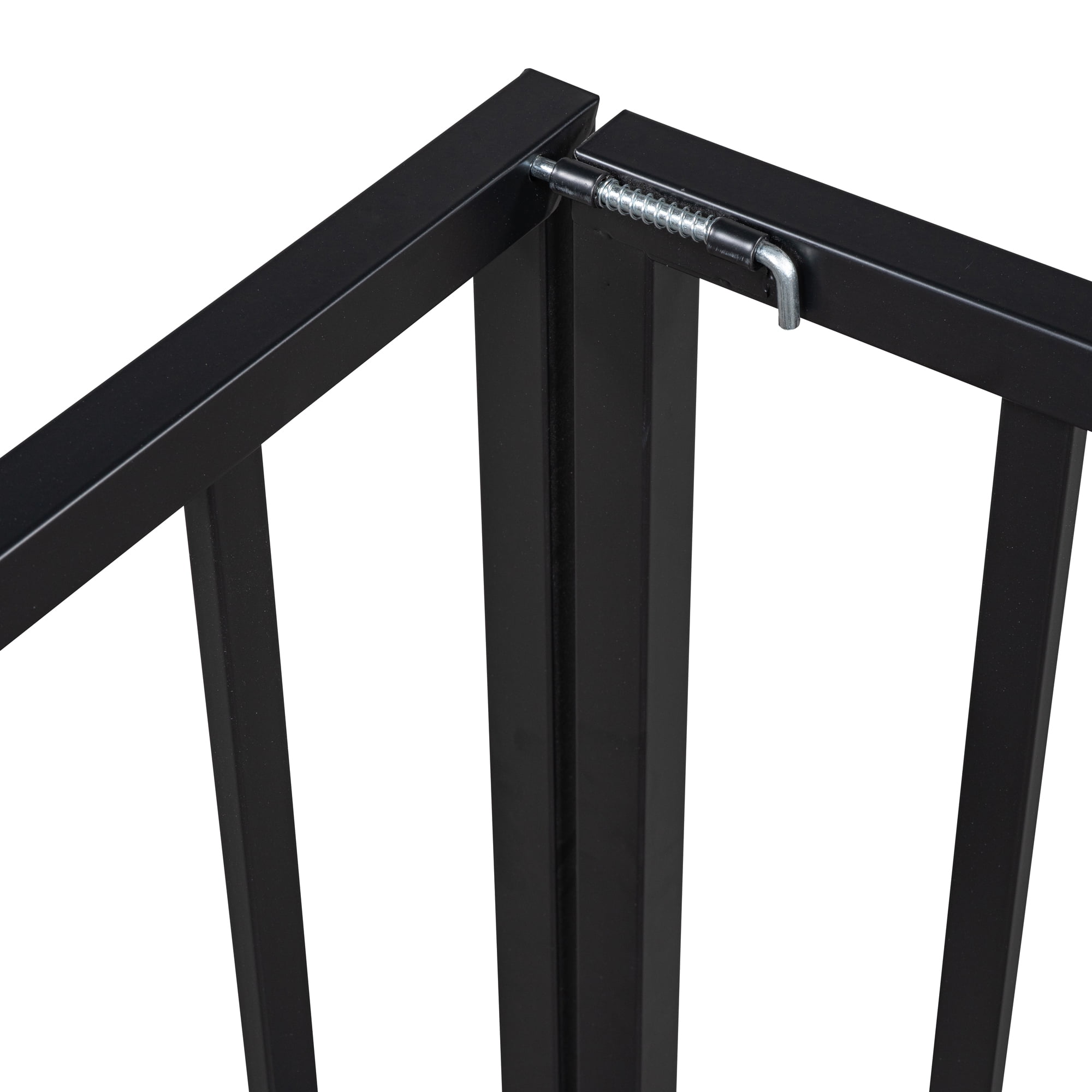 Aukfa Twin Size Metal Bed Frame with with Fence and Door, Floor Bed for Kids Toddler, Black