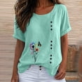 thumbnail image 3 of cocolona Summer Printed T-shirts for Women Crew Neck Short Sleeve Button Pullover Tops Dressy Casual Blouses Base Tees, 3 of 5
