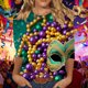 thumbnail image 1 of Ounisa 2025 Womens 3/4 Sleeve Tops Mardi Gras Costumes Fashion Round Neck Color Printed Blouse, 1 of 6