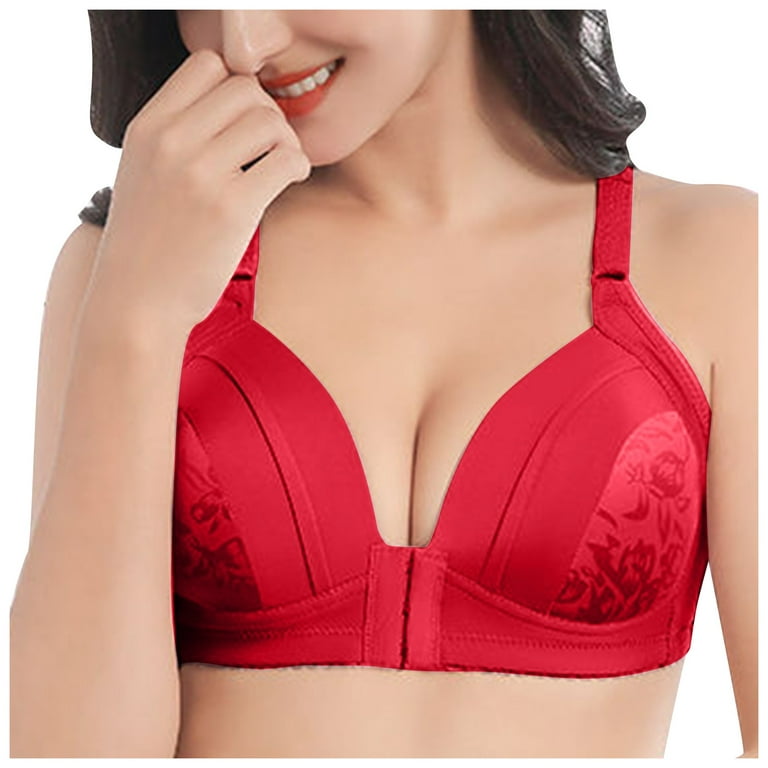 TQWQT Women's Bra with Padded Straps Front Closure Bras Underwire Push Up  Bra Red XL