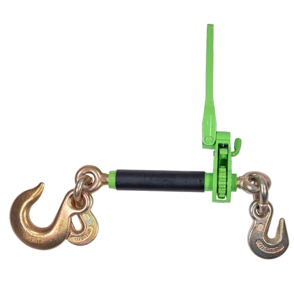 Heavy Duty Hi-Viz Green Folding Handle Ratchet Load Chain Binder w/Grab Hook & Slip Hook | 1/2" Grab Hook & 5/8" Slip Hook - 1/2" Grab Hook | 15,000 Lbs WLL, Binder for Flatbed Trailer