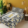 thumbnail image 2 of Ambesonne Emoji Fitted & Top Sheet Set with Sham, On Off Lettering Funny Faces, White Mustard Dark Grey, 2 of 5