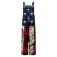 thumbnail image 4 of Sale of The Day Prime Today! JURANMO Women's Jumpsuits 4th of July Outfits Fashion Usa Flag Print Sleeveless Cute Wide Leg Onesie Pants with Pockets Beach Linen Long Romper Blue XL, 4 of 9