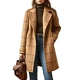 thumbnail image 2 of Vintage Plaid Mid-Length Wool Coat for Women, Notched Lapel Single Breasted Casual Fall Winter Overcoat 03-Camel XL, 2 of 5
