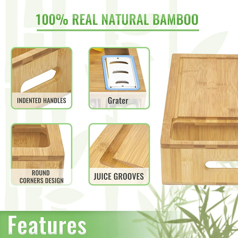 Large Bamboo Cutting Board with 4 Containers