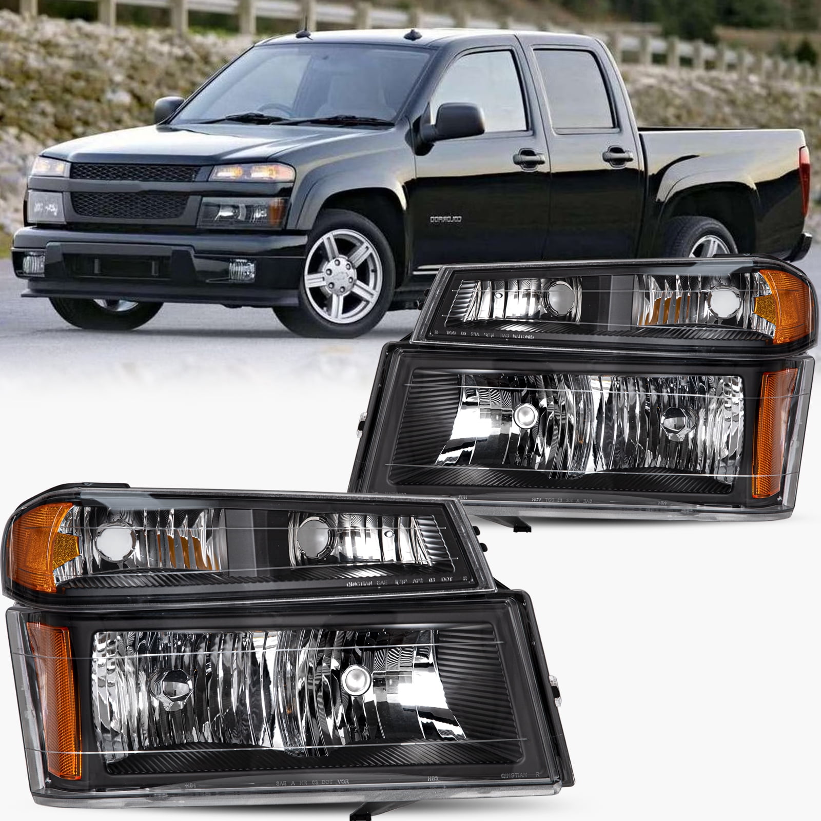 BRYGHT-Black Headlights For 2004-2012 Chevy Colorado/GMC Canyon 4pcs Headlamps 04-12