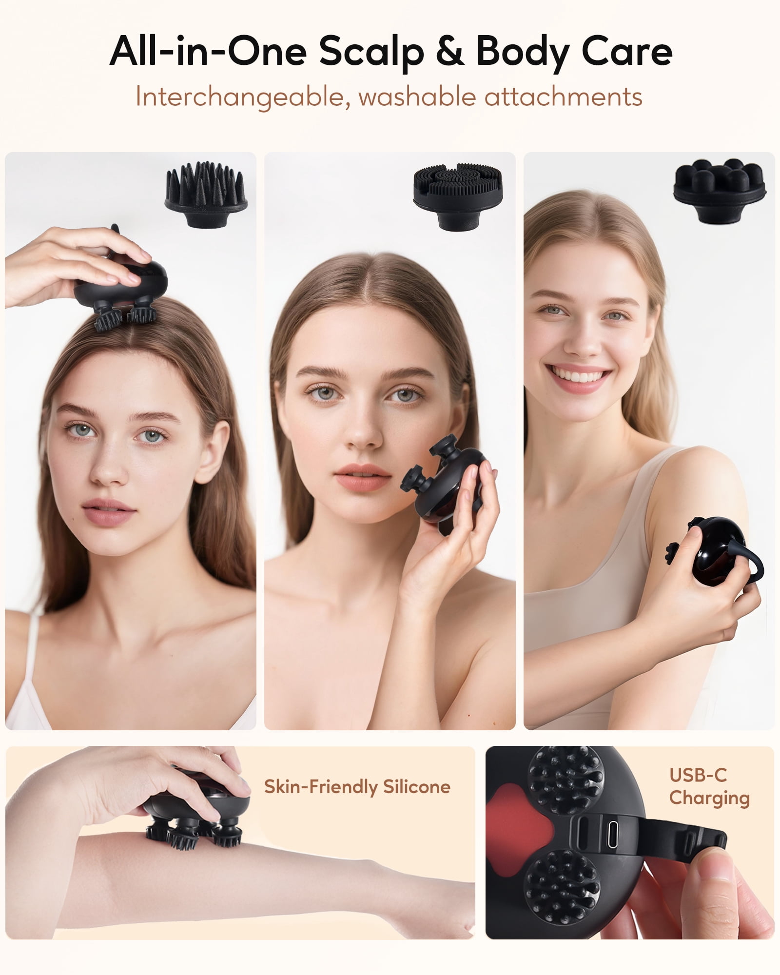 Arboleaf Electric Scalp Massager Handheld - Waterproof IPX7, 8 Removable Claws - Black