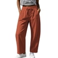 thumbnail image 3 of Cotton Linen Pants Women Wide Leg Loose Casual Cropped Elastis Waisted Pants for Women with Pockets, 3 of 8