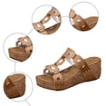 thumbnail image 5 of Rokment Women's Cork Footbed Platform Slides Sandals Stylish Casual Leather Cut out Chunky Wedge High Heels Backless Slip on Dress Slippers for Ladies Summer Khaki Size 6, 5 of 7