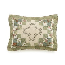 Modern Heirloom Olivia Green Floral Embroidered Single Pillow Sham, King