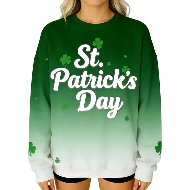 Camiseta de Cuello de Tripulación de Manga Larga de las Mujeres Camiseta Festiva Casual con Impresión Del Día de San Patricio