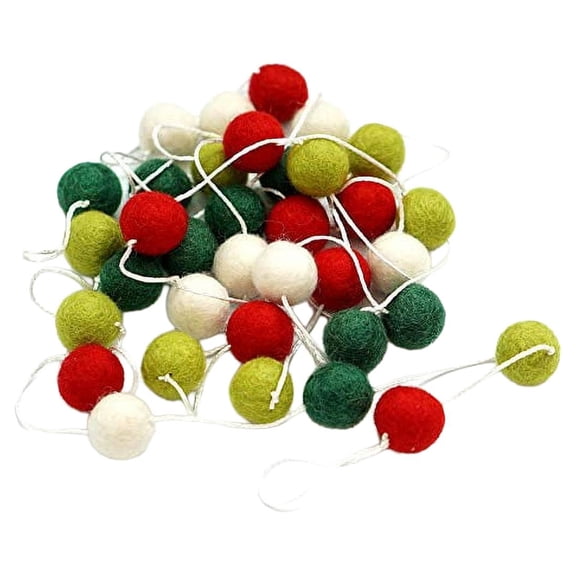 100% Wool Felt Ball Garlands 9Ft Long 35 Balls - Christmas, Red, Green, White