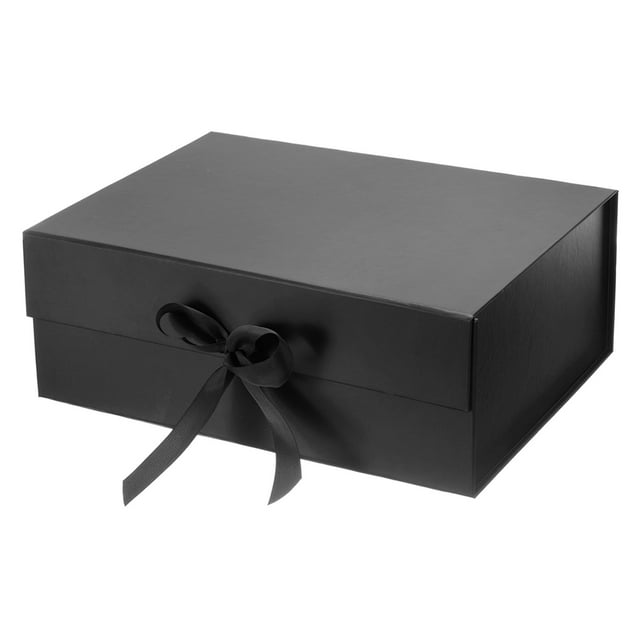 Unique Bargains 13x10x5 Inch Magnetic Gift Box Collapsible Paper Party Favor Boxes with Lid and Ribbon Black
