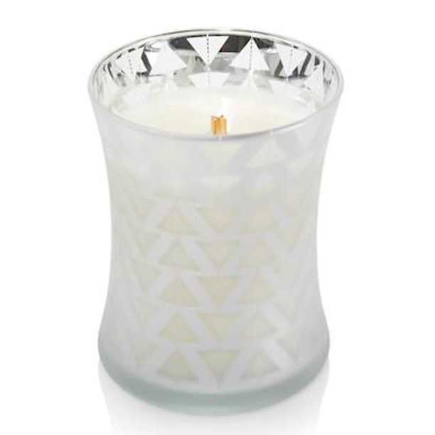 WHITE TEAK WoodWick Holiday Classic Medium Flicker Hourglass Jar Candle