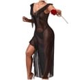 thumbnail image 2 of FRSASU Mesh Nightgown for Women Nightwear Sleeveless Backless See Through Chemise Ruffle Irregular V-Neck Sleep Dress Black, 2 of 9