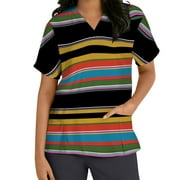 TopLLC Womens Scrub Top Stripe 3 Pocket V-Neck Lightweight Breathable Fabric Scrub Tops for Women Top Uniforms Short Sleeve Summer Tops