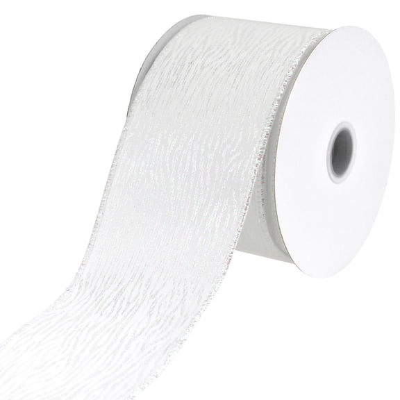 Homeford Christmas Embossed Wood Satin Ribbon, 2-1/2-inch, 10-yard, Iridescent White