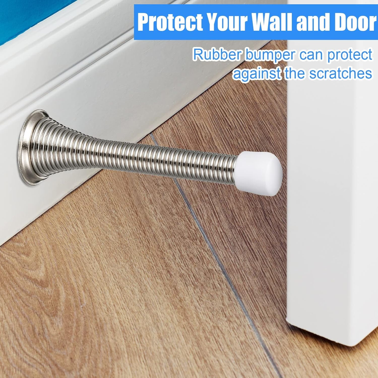 36 Pieces Spring Door Stopper with Rubber Bumper Flexible Spring Heavy Duty Wall Door Stop for Home Offices Schools(Brushed Silver)