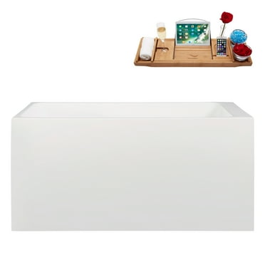51" Streamline B-516-241-BGM Soaking Glossy White Freestanding Tub and Tray With Internal Drain in Brushed GunMetal