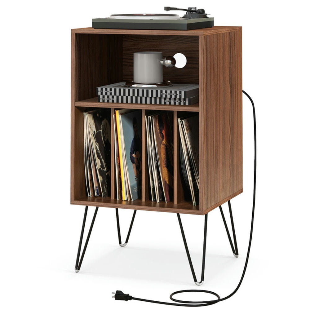 Finihen Record Player Stand, Turntable Stand, Record Player Stand with Charging Station, for Living Room, Bedroom, Walnut Finihen Record Player Stand, Turntable Stand, Record Player Stand with Charging Station, for Living Room, Bedroom, Walnut