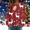 thumbnail image 2 of Fiaer Christmas Womens Long Sleeve T Shirts Plus Size Loose Fit Knit Tops Reindeer Snowflake Loose Fit Funny Graphic Tshirts Dark Red XL, 2 of 4