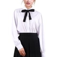 thumbnail image 3 of Women Ivory White Blouses Bow Tie Baby Collar Tops Long Sleeve OL Chiffon Button Down Shirt, 3 of 7