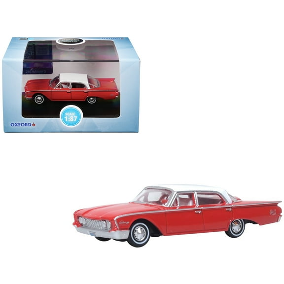 1960 Ford Fairlane Sedan 500 Monte Carlo Red with Corinthian White Top and Interior1/87 (HO) Diecast Model Car by Oxford Diecast