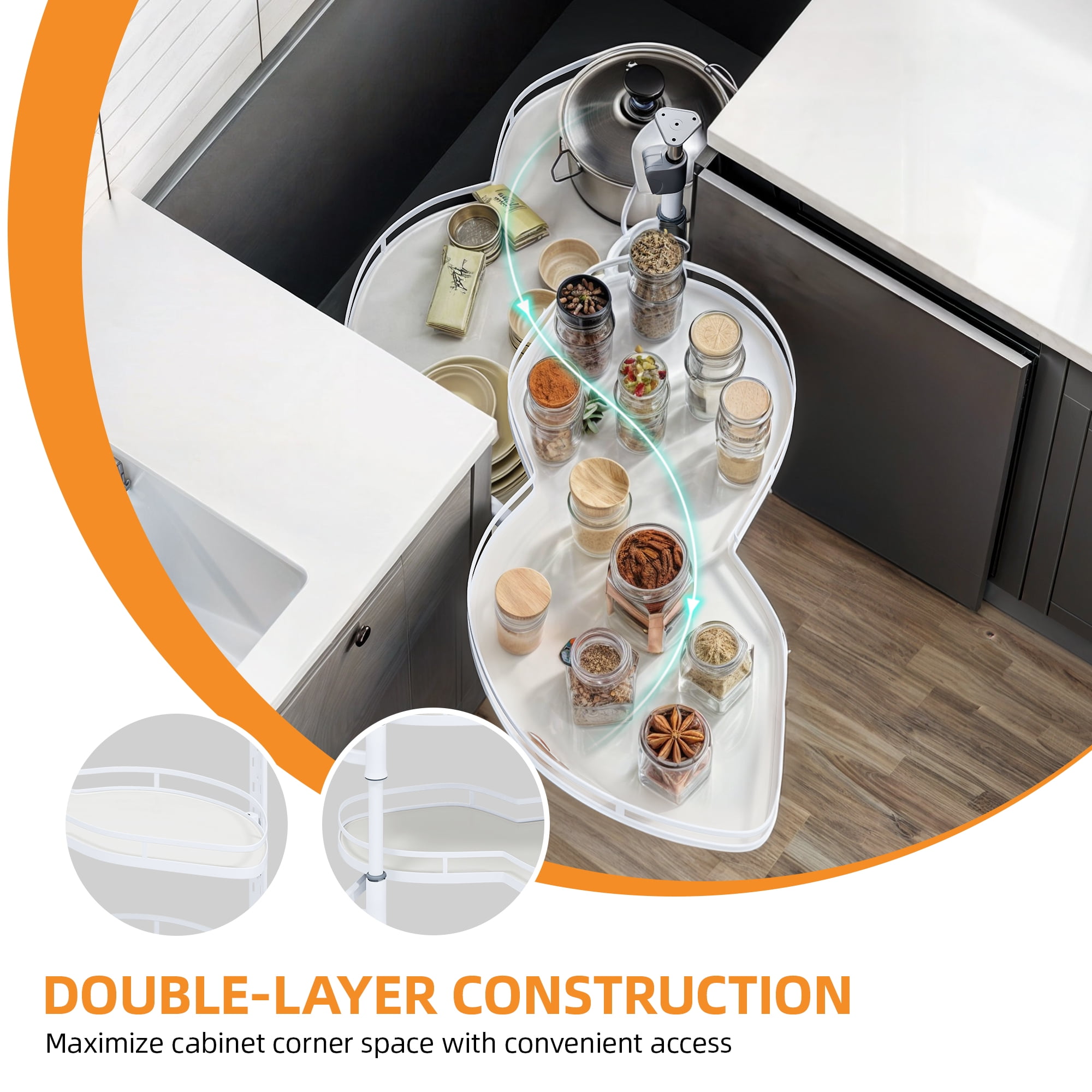 Uforic Adjustable Swing Left Opener Kitchen Pull-Out Cabinet Organizer with Spice Racks, Height-Adjustable, 31.9" Length
