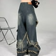 thumbnail image 6 of Mepaouo Fading Jeans Womens Distressed Trendy Wide Straight Leg Y2k Edge Star Denim Pants Sizes S-2X, 6 of 9