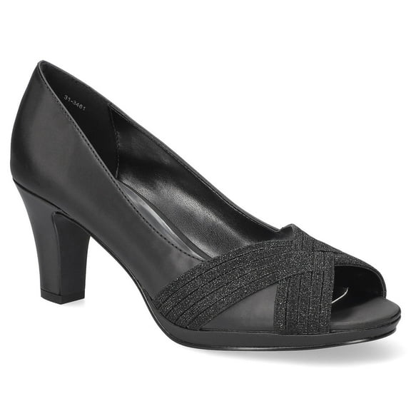 Easy Street Women's Lavish Platform Peep Toe Pumps Color: Black Satin Size: 10