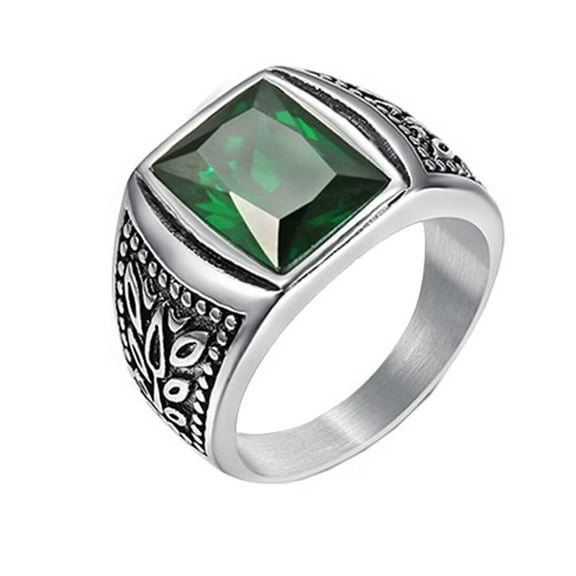 PAMTIER Men's Women's Stainless Steel High Polished Cubic Zirconia Tulip Wedding Band Promise Ring Silver Green Size 11