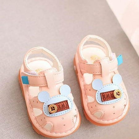 

Geire Infant Girls Sandals Soft Soled Casual Whistle Shoes Solid Color Cute Princess Shoes Slip Velcro Shoes