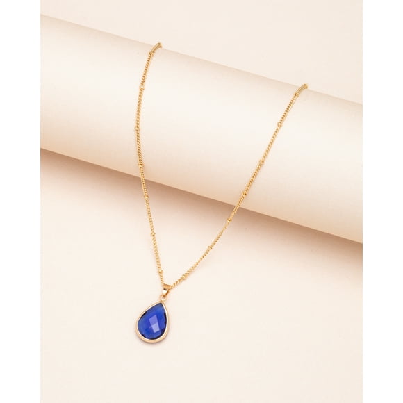Goldtone September Sapphire Blue Birthstone Teardrop Necklace