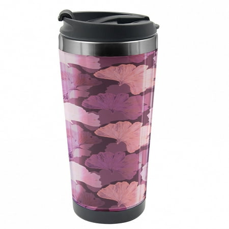 

Vintage Travel Mug Retro Ginkgo Biloba Leaves Steel Thermal Cup 16 oz by Ambesonne