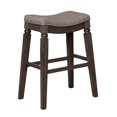 thumbnail image 1 of "Taburete de mostrador tapizado de tela Nailhead con asiento tipo silla de montar, juego de 2, gris" Benzara Inc BM215191, 1 of 1