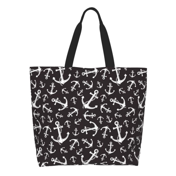 Fotbe Anchors Bolsa Tote Estética de Lona con Estampado para Mujer - Bolsa Reutilizable de Hombro Casual para Vacaciones, Compras, Trabajo y Gimnasio