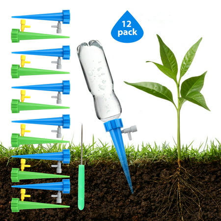 EEEKit 12 PCS Plant Spikes System Plant Watering Devices Self Watering Spikes Watering Drip Devices Automatic Plant Waterer with Anti-Tilt Anti-Down Bracket for Outdoor Indoor Flower or (Best Irrigation System For Vegetable Garden)