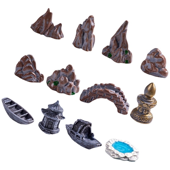 NICEXMAS 12-Piece Assorted Color Resin Mini Bonsai Figurines Set for Zen Garden, Home, Office Decoration