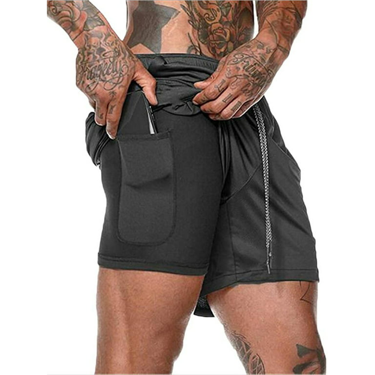 Aunavey Men's 2 in 1 Running Shorts Gym Workout Quick Dry Mens Shorts with Phone  Pocket 