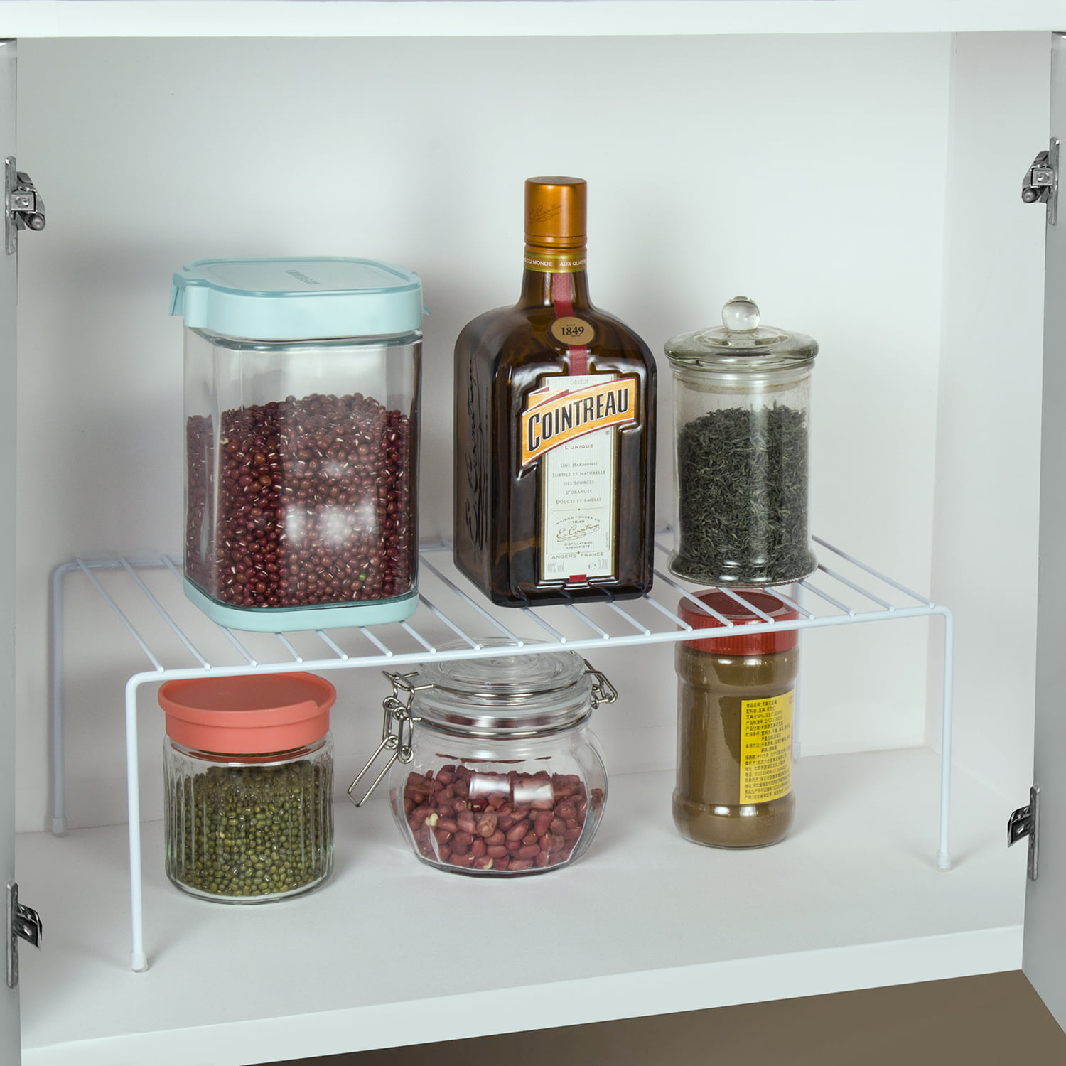 Mimifly Kitchen Cupboard Organiser, 2 Pack Metal Wire Cabinet Storage Shelf  Insert Rack, White
