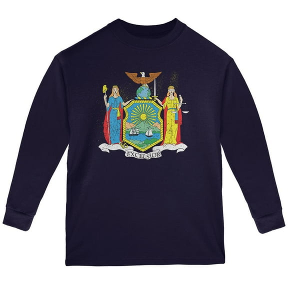 Born and Raised New York State Flag Youth Long Sleeve T Shirt Navy YMD