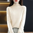 thumbnail image 4 of Merino Wool Sweaters for Women Long Sleeve Mock Neck Loose Pullover Tops Soft Warm Cozy Lightweight Wool Knit Sweater Beige L, 4 of 5