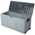thumbnail image 2 of 75 Gallon Resin Deck Box, All Weather UV Pool Deck Box, Storage Shed with Wheel for Backyard/Patio/Outdoor, Storage Bin for Patio/Furniture Outdoor/Cushions/Garden Tools/Pool Toys, Grey, 2 of 9